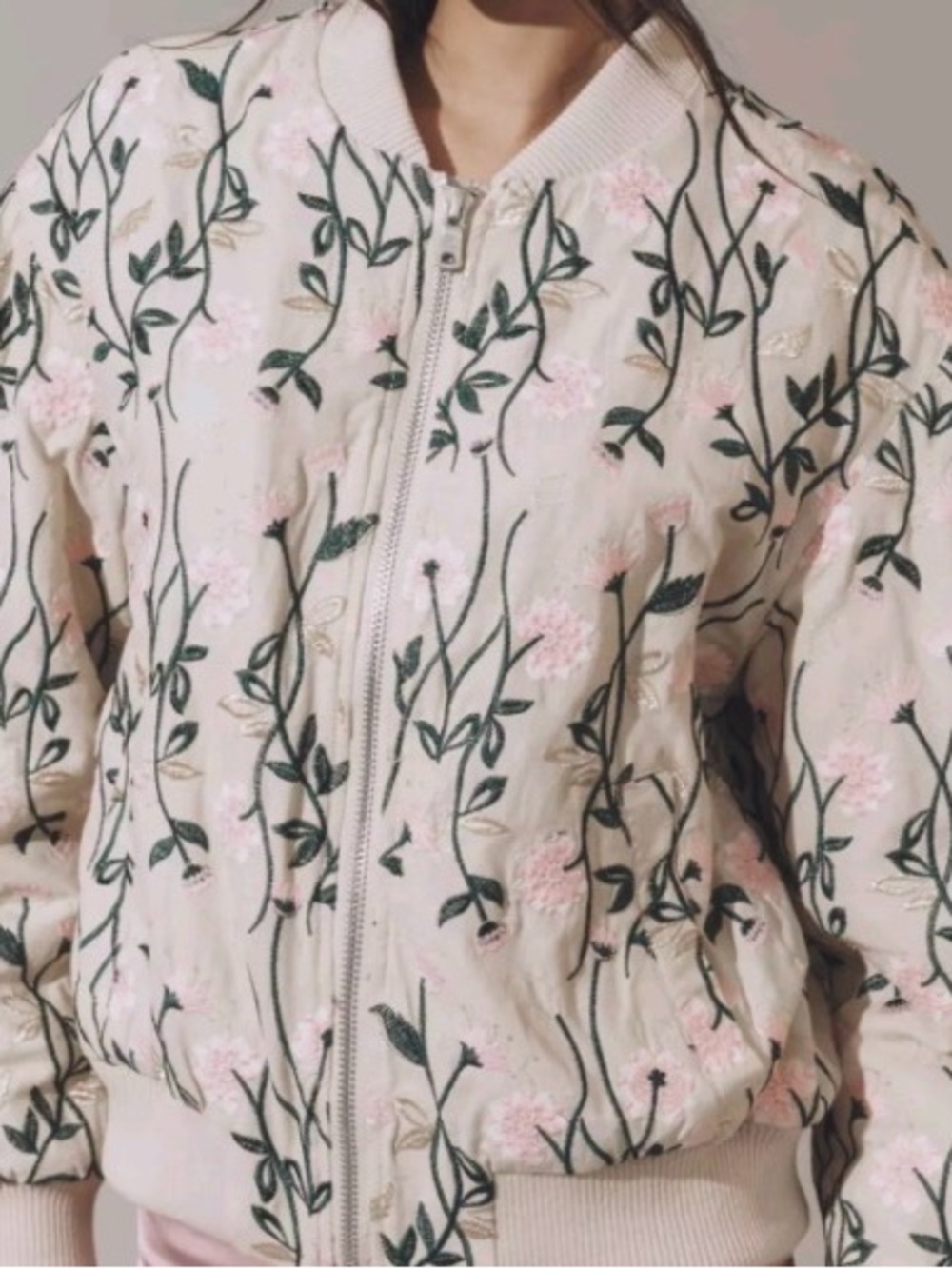 Avec Les Filles Embroidered Floral Bomber Jacket